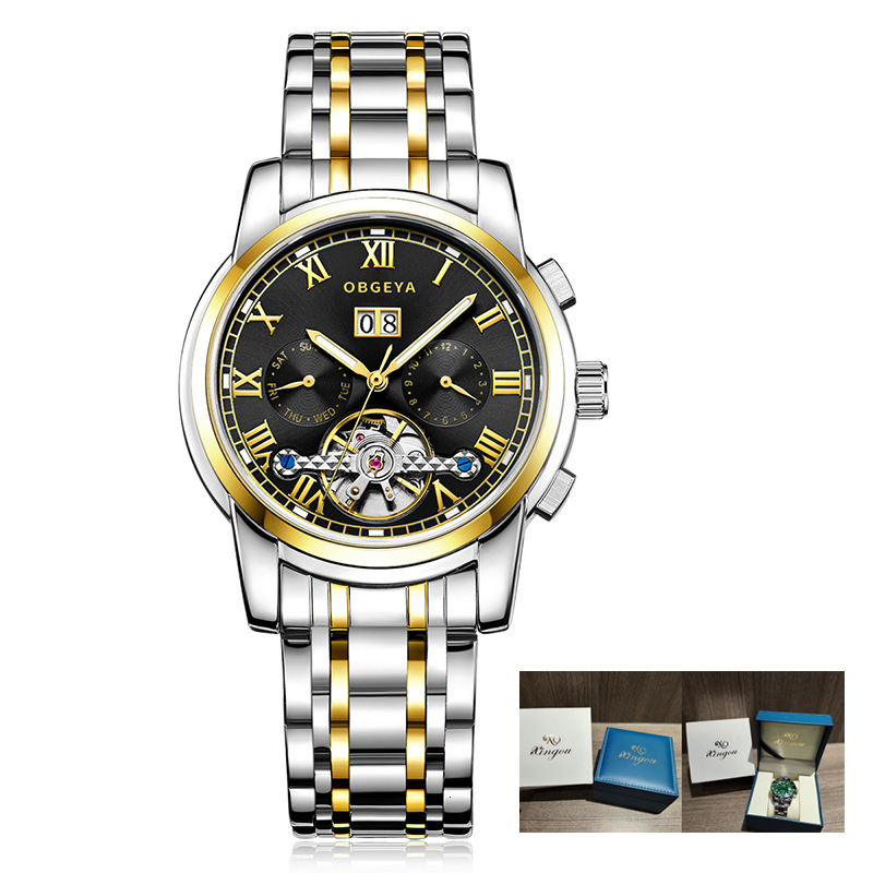 Men's Fashionable Waterproof Skeleton Automatic Mechanical Watch with Date Display