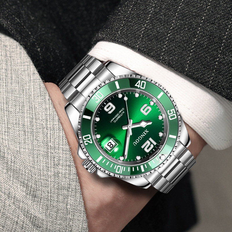 Men's Elegant Waterproof Automatic Mechanical Watch with Diving Countdown and Night Glow Steel Band