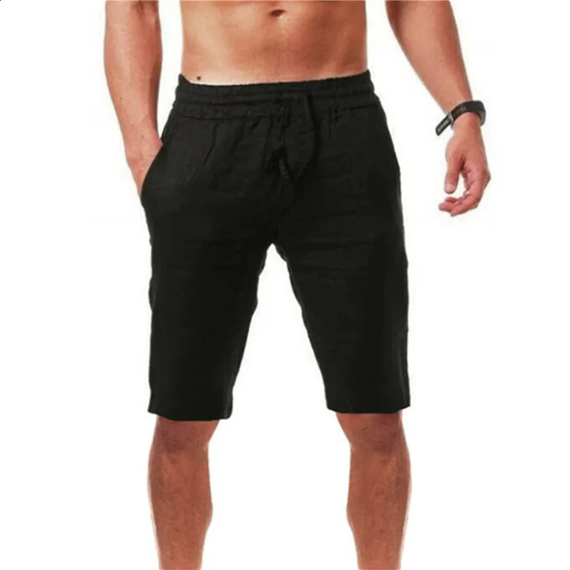 Mens Cotton Linen Shorts Pants Male Summer Breathable Solid Color Short Trousers Fitness Streetwear S3XL 250103