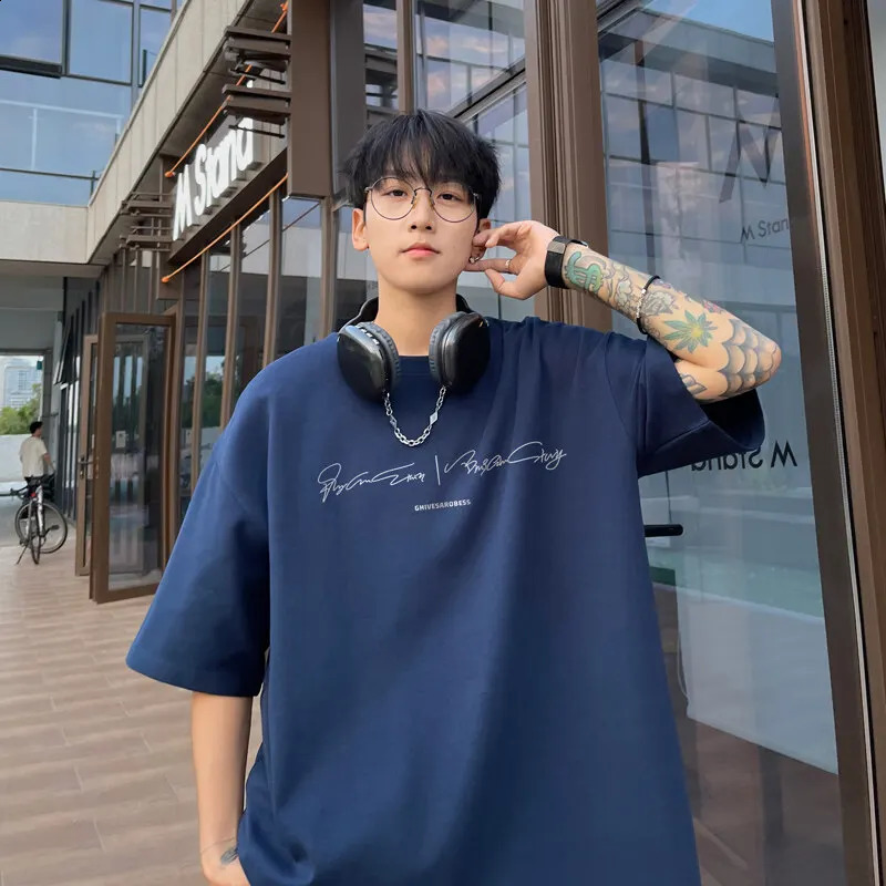 Mens Oversized T-shirts White 5XL Cotton T Shirt for Men Casual Summer Wear Letter Print Fashion Tee Shirts Men Clothing 250109