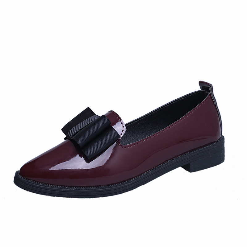 Fashion single shoes women 2025 summer new bow pointe PU bow shallow mouth low heel slip-on solid color 35-41