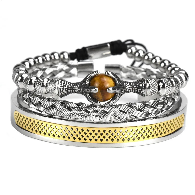 Tiger Eye Bead Eagle Charm Mens Bracelet Stainless Steel Womens Bracelet Couple Jewelry Set 250109