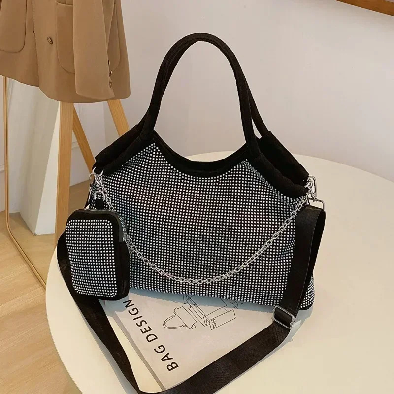 2023 New Shiny Rhie Handbag Large Shopping Fashion Dinner Underarm Shoulder Women's Party Commuter Bag