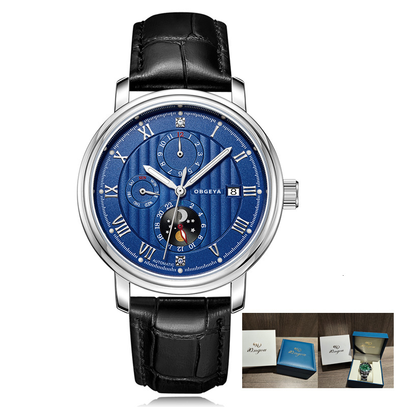 Men's Fashionable Automatic Mechanical Watch with Leather Strap and Night Glow
