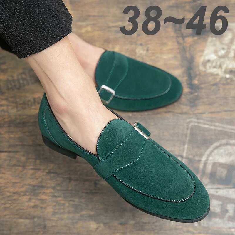 Mens Dress Peas Nubuck Leather Wedding Man Monks Designer Green Flats Business Male Casual Driving Shoes For Men Loafers