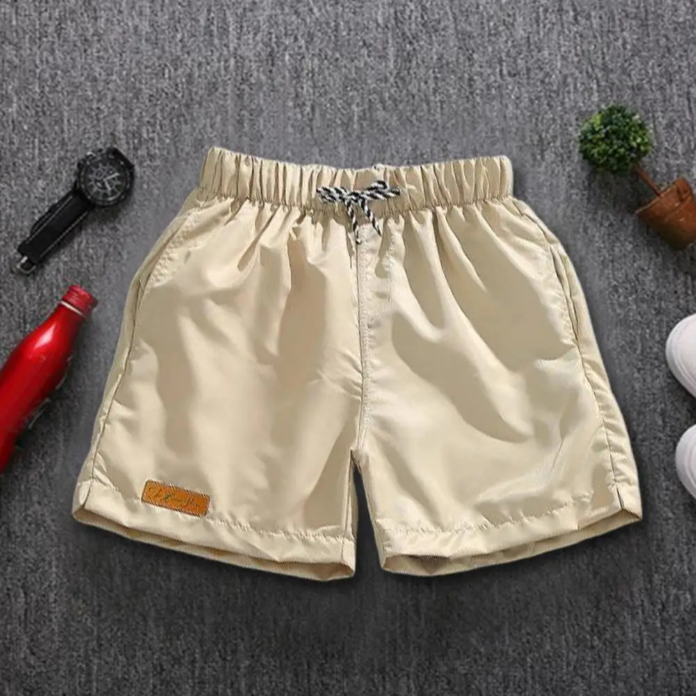 Men Casual Shorts Elastic Waist Drawstring Pockets Wide Leg Print Solid Color Summer Beach Mens Clothing 250103