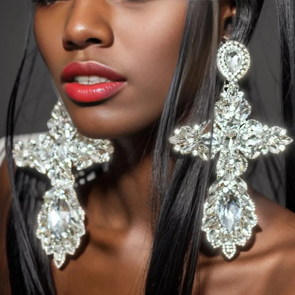 Exaggerated Big Cross Earrings Dangle Earings Crystal Jewelry Womens Retro Long Earrings Big Earrings Accessories 250110