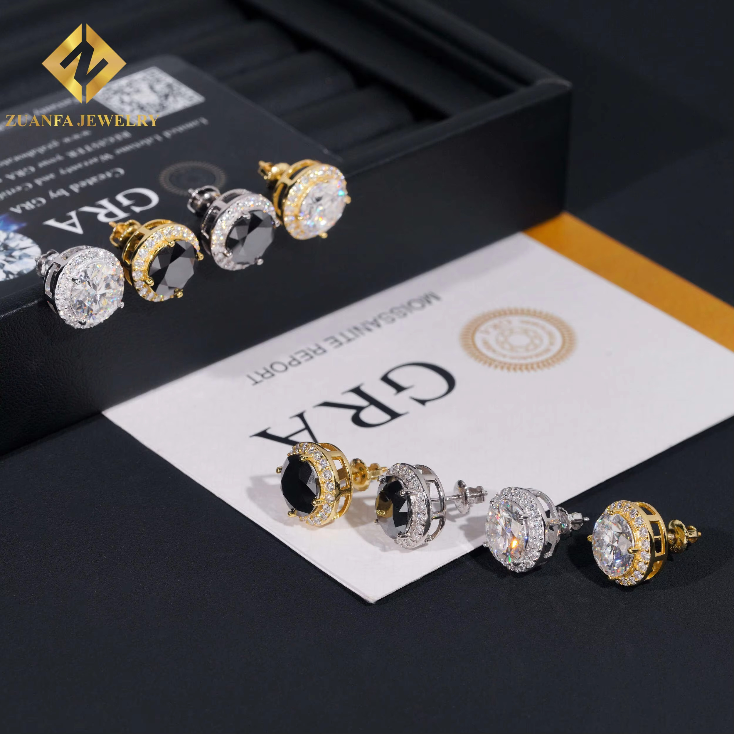 Sterg VVS Moissanite Gold Sier Black White Stud Earring Dazzg and sparkg Jewelry Unisex