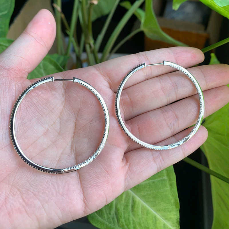Sterling Silver 925 Round White moissanite 50mm hoop earrings Large Inside out Hoop Earrings moissanite women large earrings