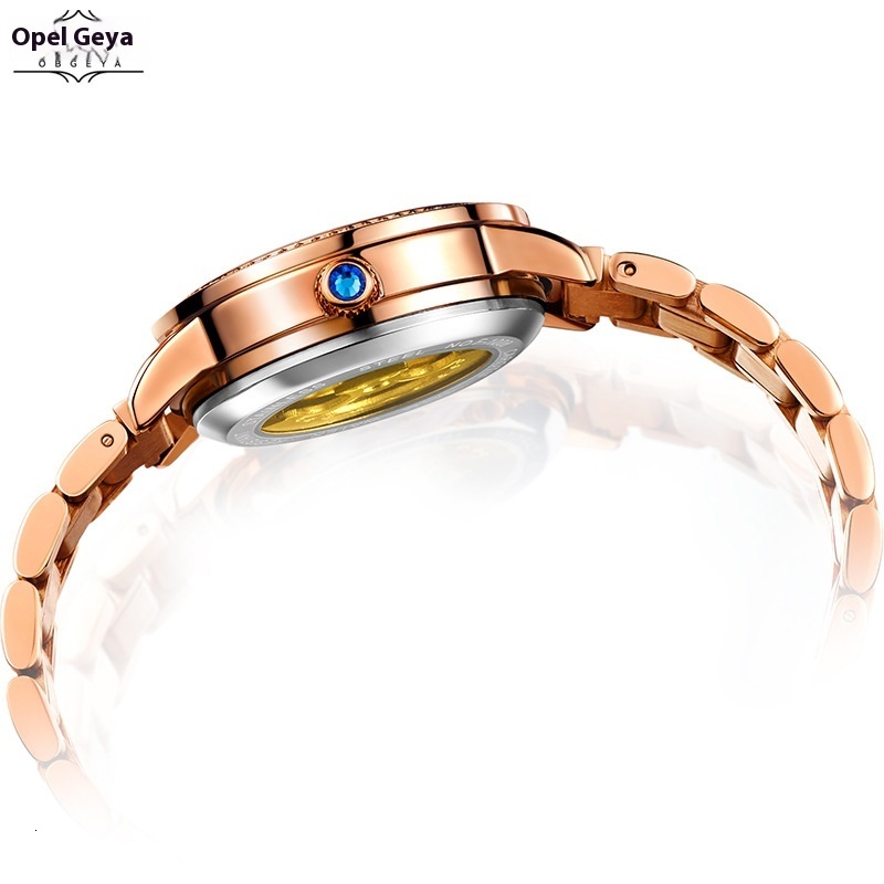 Luxury Fashion Night Glow Waterproof Diamond-Encrusted Skeleton Ladies' Automatic Mechanical Watch