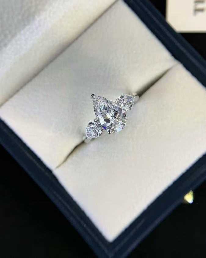 LongshineWater Drop Shape High Quality18K Gold Shining White Color Fine jewelry For Women 3ct Lab Grown Diamond Ring