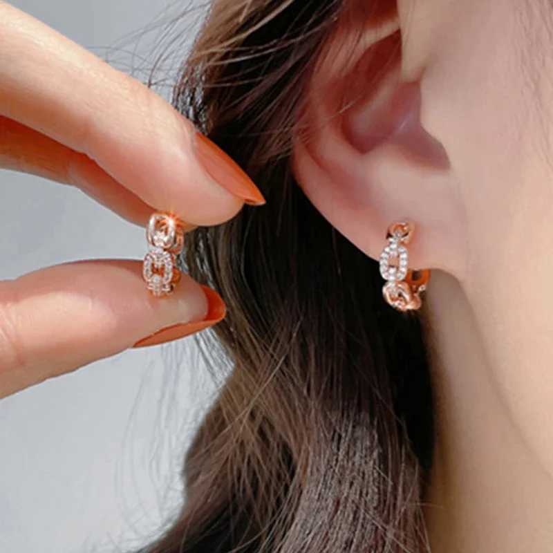 CAOSHI OEM Custom Exquisite Chain Design Full Imitated Moissanite Earrings For Women Wedding Rose Gold Plated CZ Hoop Earrings