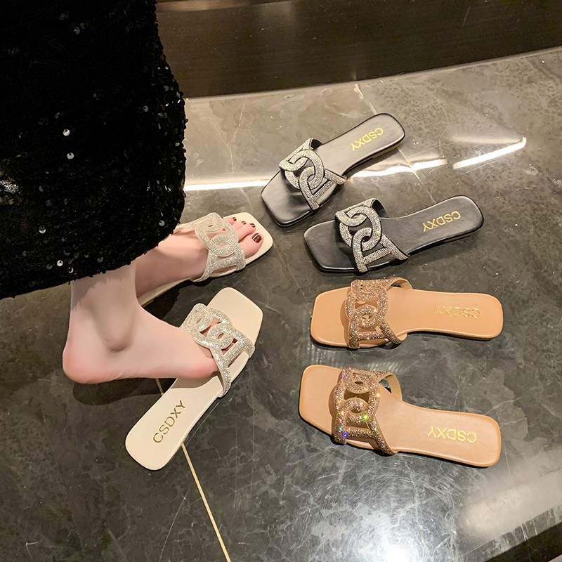 hot free shipping designer Sandals for woman 2025 breathable and fashionable Outdoor Diamond studded one character drag white