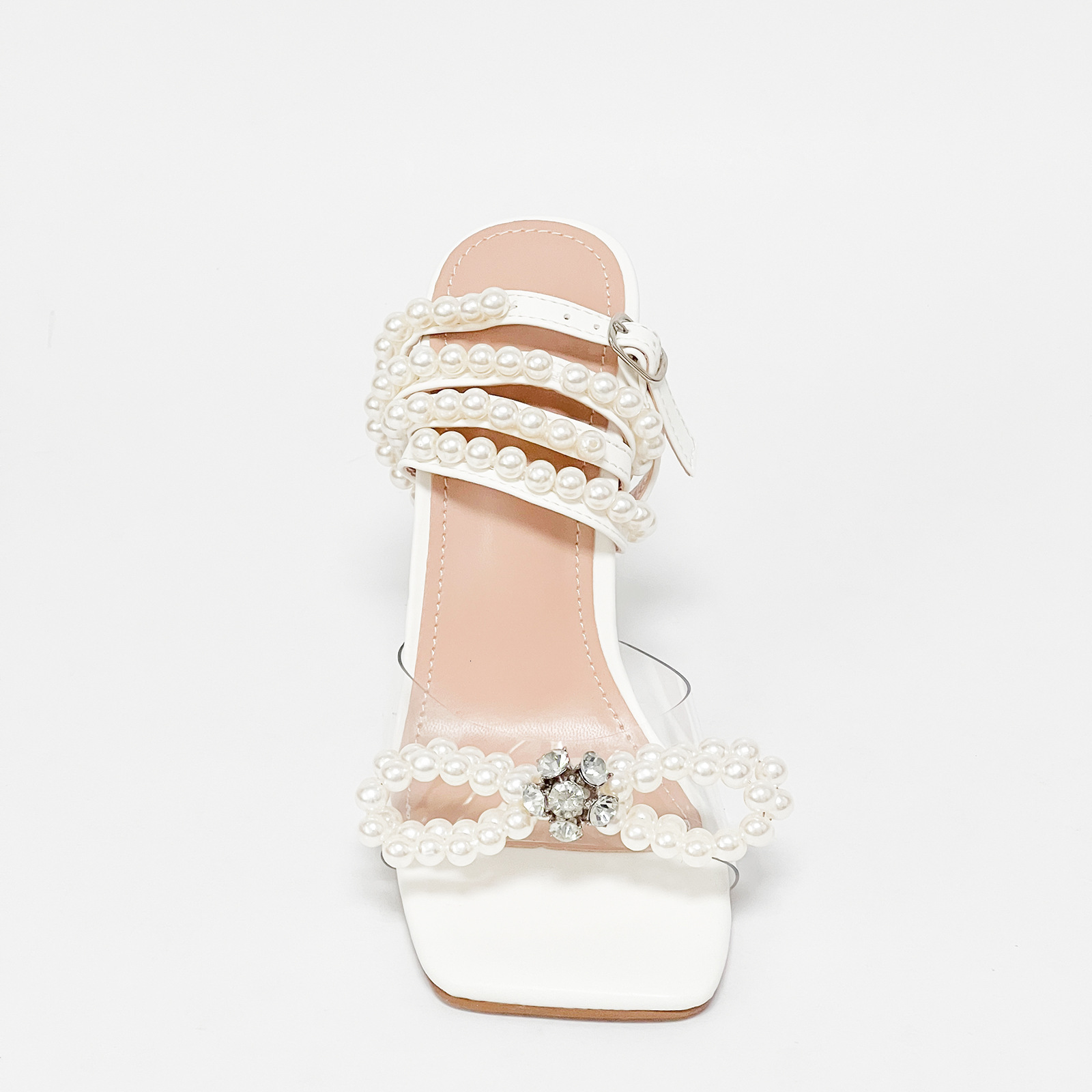 High Heeled Sandals, Bow Tie, Pearl Rhinestones, Transparent Women's High Heels