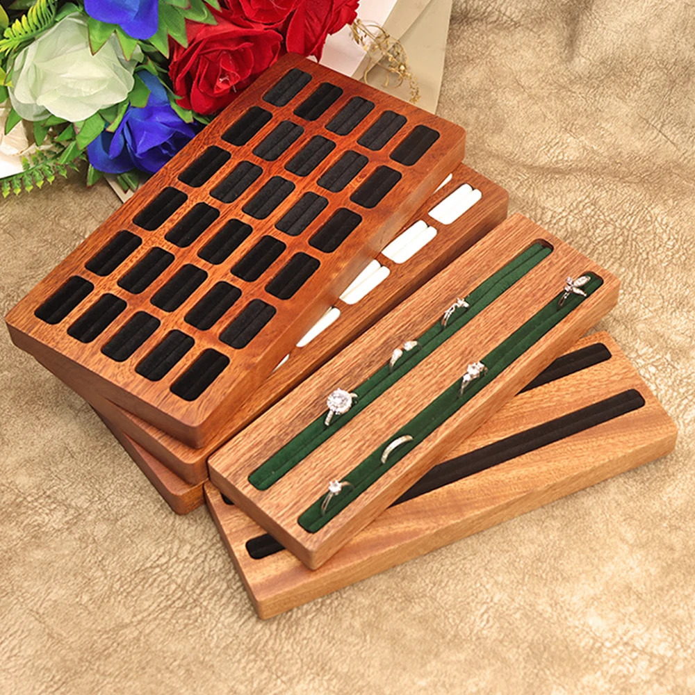 Thirty Card Slots Solid Wood Sapele Ring Jewelry Display Tray Storage Earrings Earring Box Stand Ladies 250106