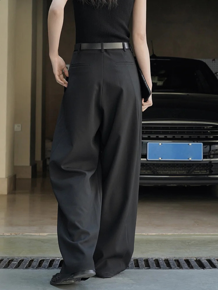 LANMREM Minimalism High Waist Pants For Women Straight Wide Leg Trousers Loose Female Fashion Clothing Spring 26D1885 250106