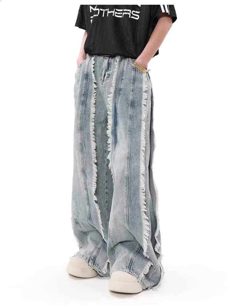 2024 Ropa Grunge Y2K Streetwear Washed Blue Baggy Stacked Jeans Pants Men Clothes Wide Leg Women Loose Denim Trousers 250109Z