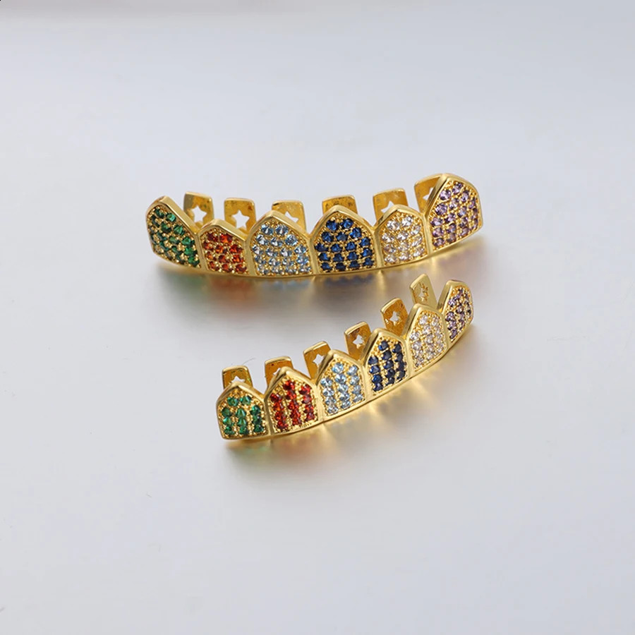 Punk HipHop Micro Pave Zircon Teeth For Men Iced Out Bling Top Bottom Cubic Zirconia Grills Caps Set Dental Jewelry Gifts 250107