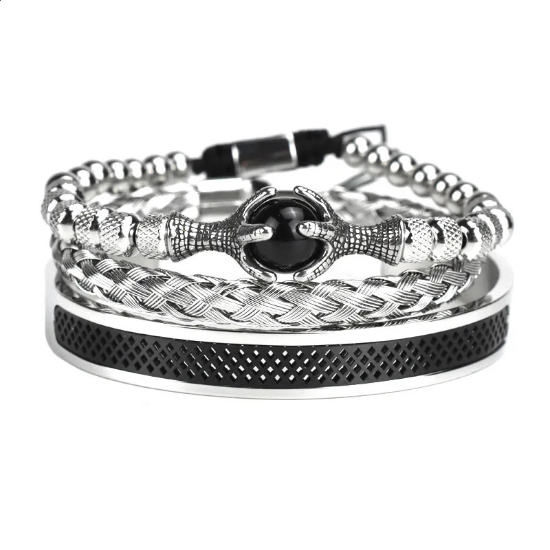 Tiger Eye Bead Eagle Charm Mens Bracelet Stainless Steel Womens Bracelet Couple Jewelry Set 250109