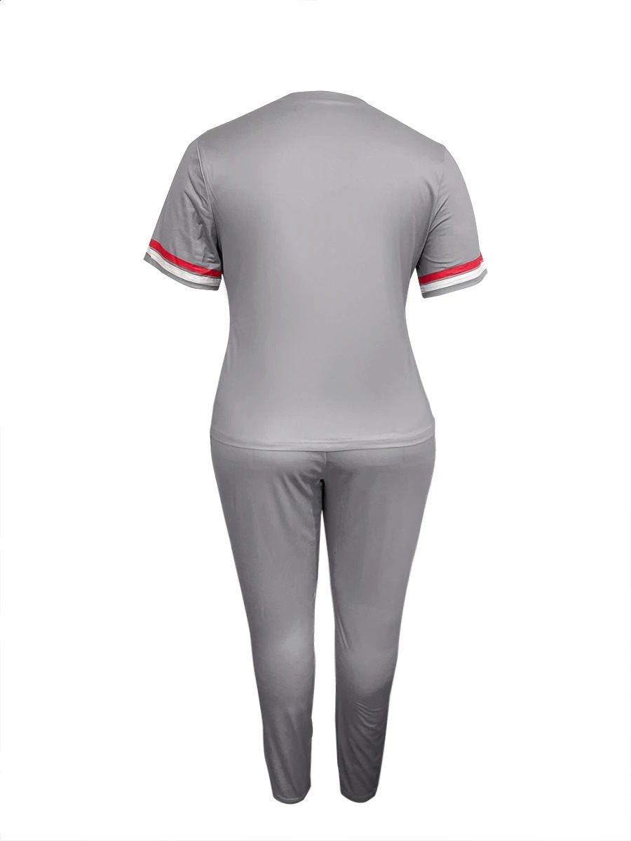 LW Plus Size Women summer Casual Loose 2 Piece Set Letter Print Pocket n Pants short sleeve legging sport set 250106