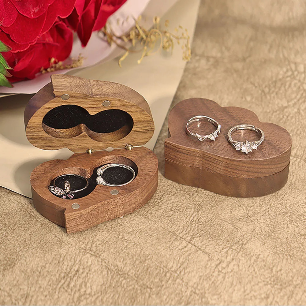 Double Love Black Walnut Solid Wood Jewelry Storage Box Personality Creative Chinese Style Wooden Ring Box Heart 250106