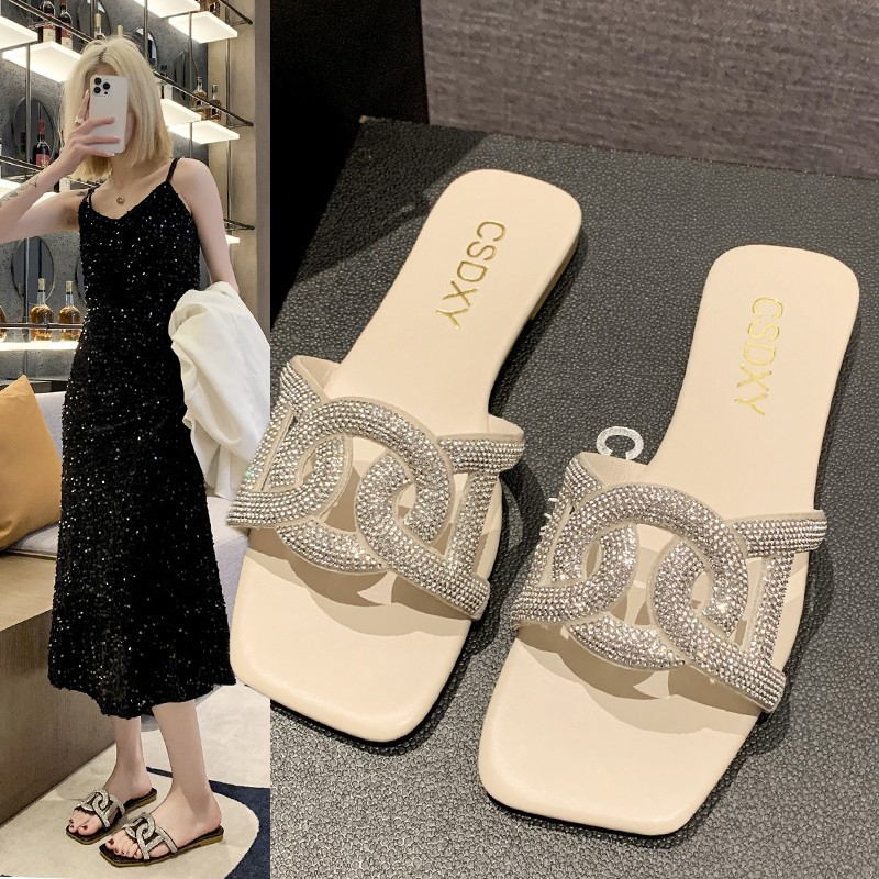 hot free shipping designer Sandals for woman 2025 breathable and fashionable Outdoor Diamond studded one character drag white