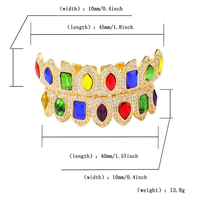 Hip Hop Set Gold Silver color Jewelry Cubic Zirconia Hip Hop Teeth Top Bottom Grills Party Gifts 250107
