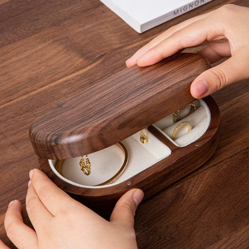 Wooden Jewelry Box Delicate Walnut Jewelry Box Holder For Rings Earrings Necklace Storage Boxes For Girls Women Drop 250106