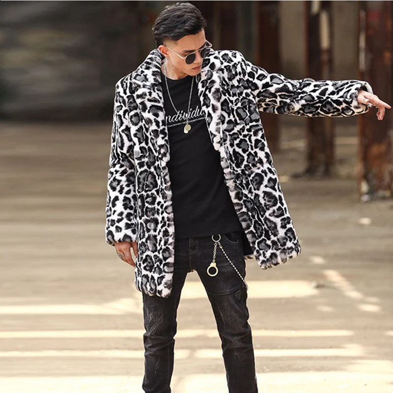LUZHEN Autumn Fur Coat Leopard Print n Original High End Temperament Medium Long Tops Male LZ8123 250107