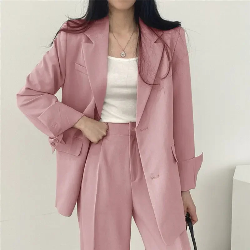 Womens Elegant British Style Casual Wide Leg Trousers 2Piece Suit Jacket Matching Set Plus Size Blazer and Suits 250106