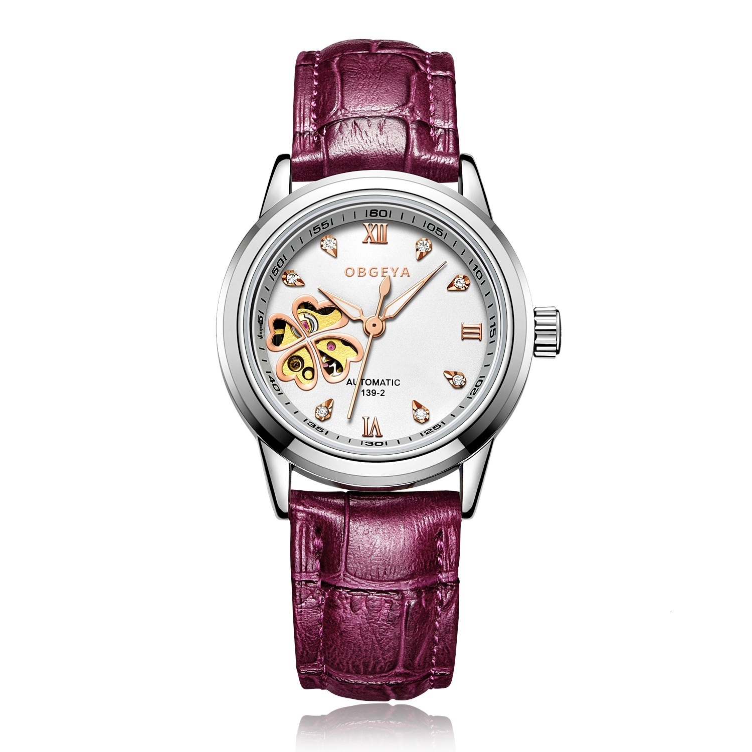 Birthday Gift: Diamond-Encrusted Mechanical Ladies' Watch with Skeleton Tourbillon and Water-Resistant Leather Strap