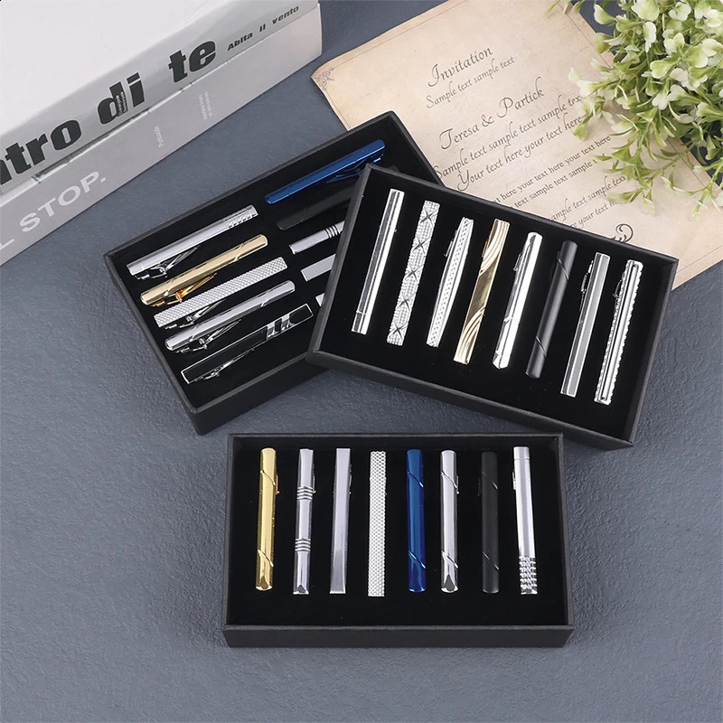 8Pc/10PC Exquisite Metal Tie Clip Set With Gift Box Wedding Guest Gift Man Tie Clip Men Gift Business Jewelry For Husband 250107