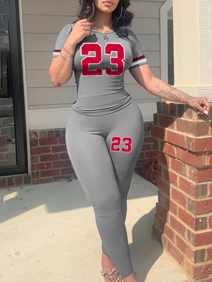 LW Plus Size Women summer Casual Loose 2 Piece Set Letter Print Pocket n Pants short sleeve legging sport set 250106