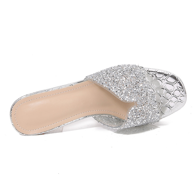 2024 Ladies Bohemian New Fashionable Rhinestone Slippers Korean Version Thick Soled High-Heeled Women's Shoes