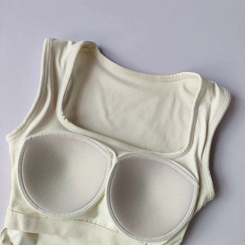 Square Collar Fixed One-Piece Sports Vest For Women Running Breast Collection Cross Shaped Fiess Bra Pilates Yoga Suit Summer