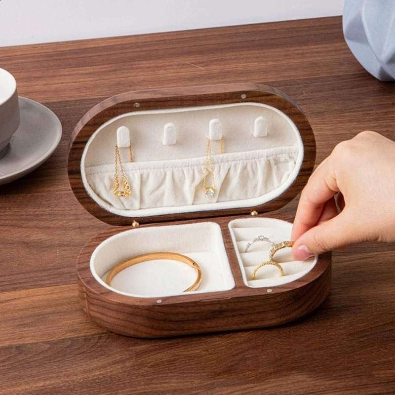 Wooden Jewelry Box Delicate Walnut Jewelry Box Holder For Rings Earrings Necklace Storage Boxes For Girls Women Drop 250106