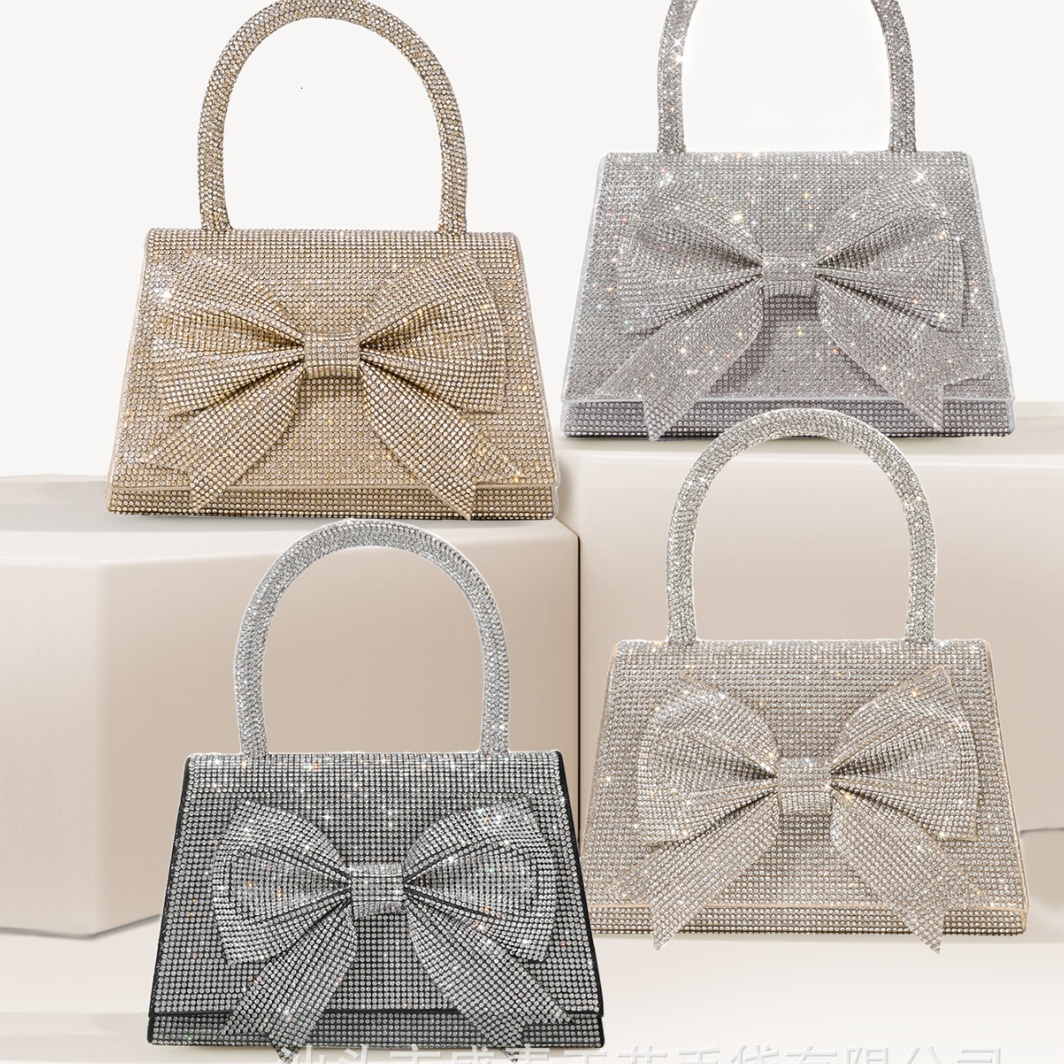 2025 New Dinner Light Luxury Full Diamond Bow Handbag Designer Handbag Sparkling Bride Bag