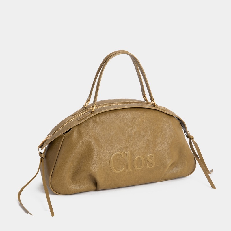 Clos25 New Fortug Vegetable Tanned Designer Handbag Cowhide Large Capacity Handbag, Pillow Bag, Bowling Bag