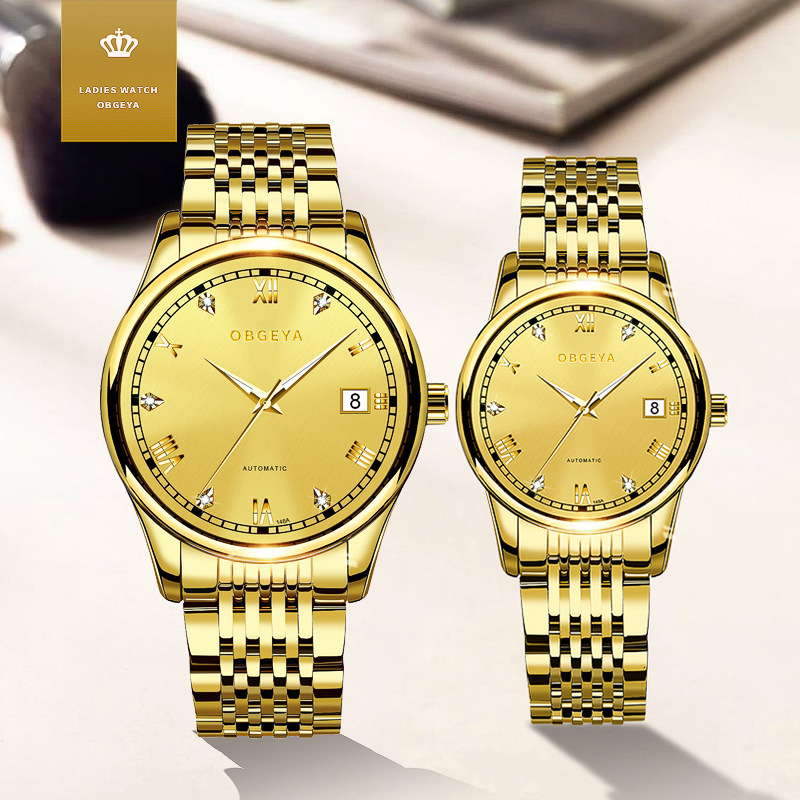 Stainless Steel Couple's Mechanical Watches - Ultra-Thin with Night Glow and Water Resistance