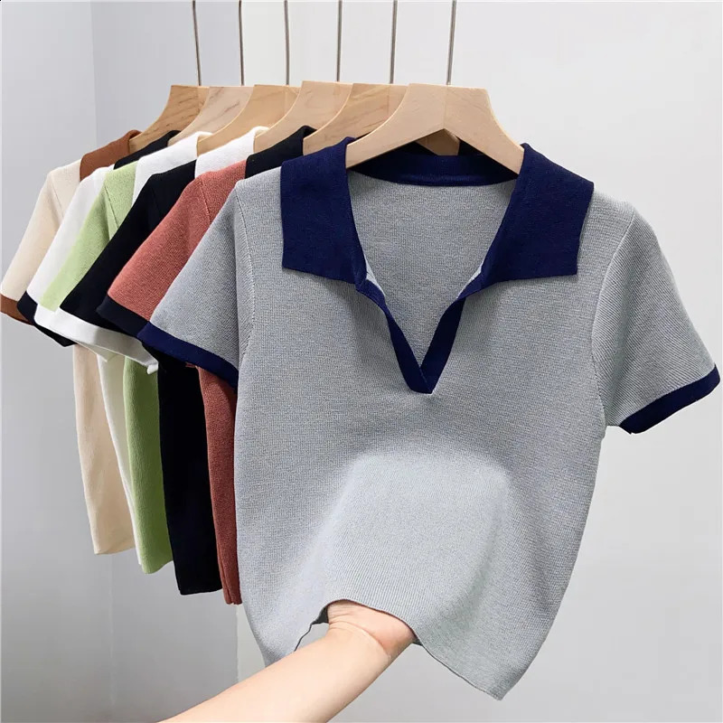 T-shirt Party Ropa De Mujer Y2k Top Harajuku Womens Polo Fashion Clothing Knitted Street Clothing Summer Patch Work Camisetas T-shirt 250109