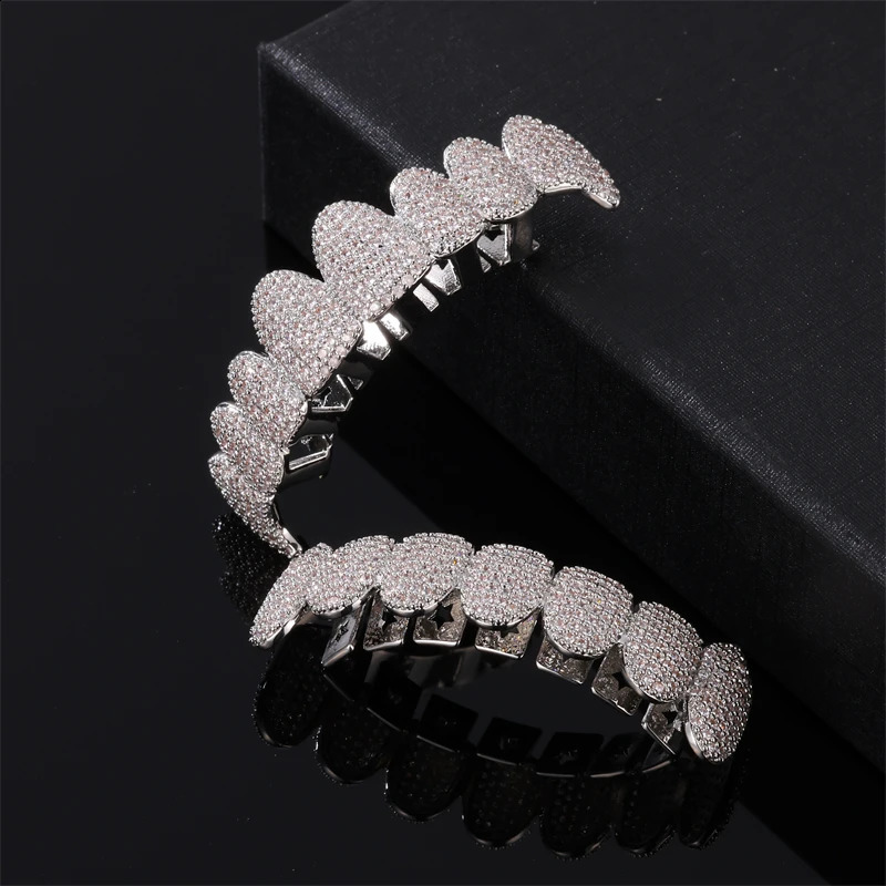 Full CZ Stones Heavy Teeth Caps Cubic Zircon Iced Out Micro Pave Top Bottom Charm Grills For Men Women Jewelry 250107