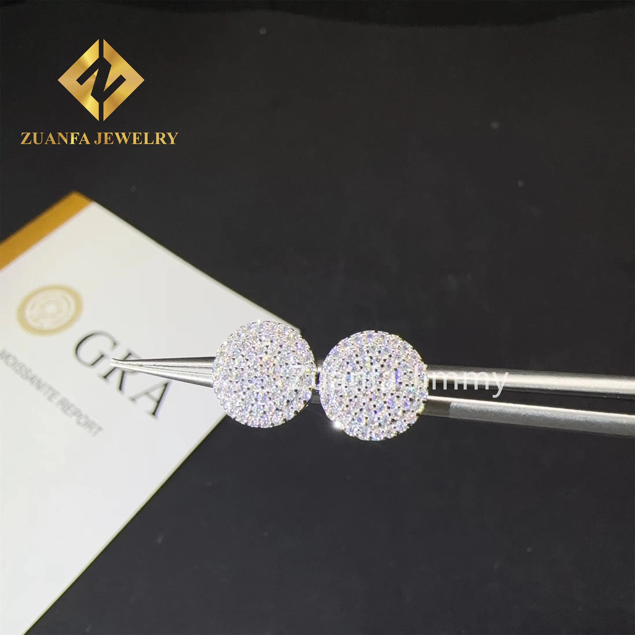 Drop Shipping iced out hip hop sterg sier Sier White Gold Plated screw back moissanite Dia Stud Earrings Men