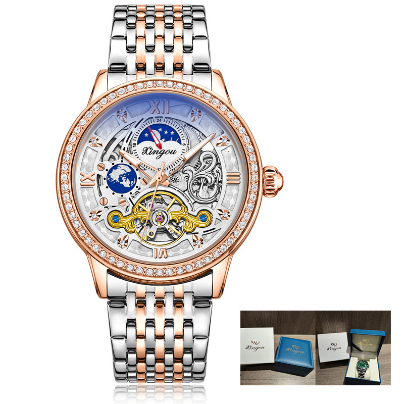 Luxury Skeleton Tourbillon Automatic Mechanical Watch with Moon Phase and Waterproof Leather Strap for Men