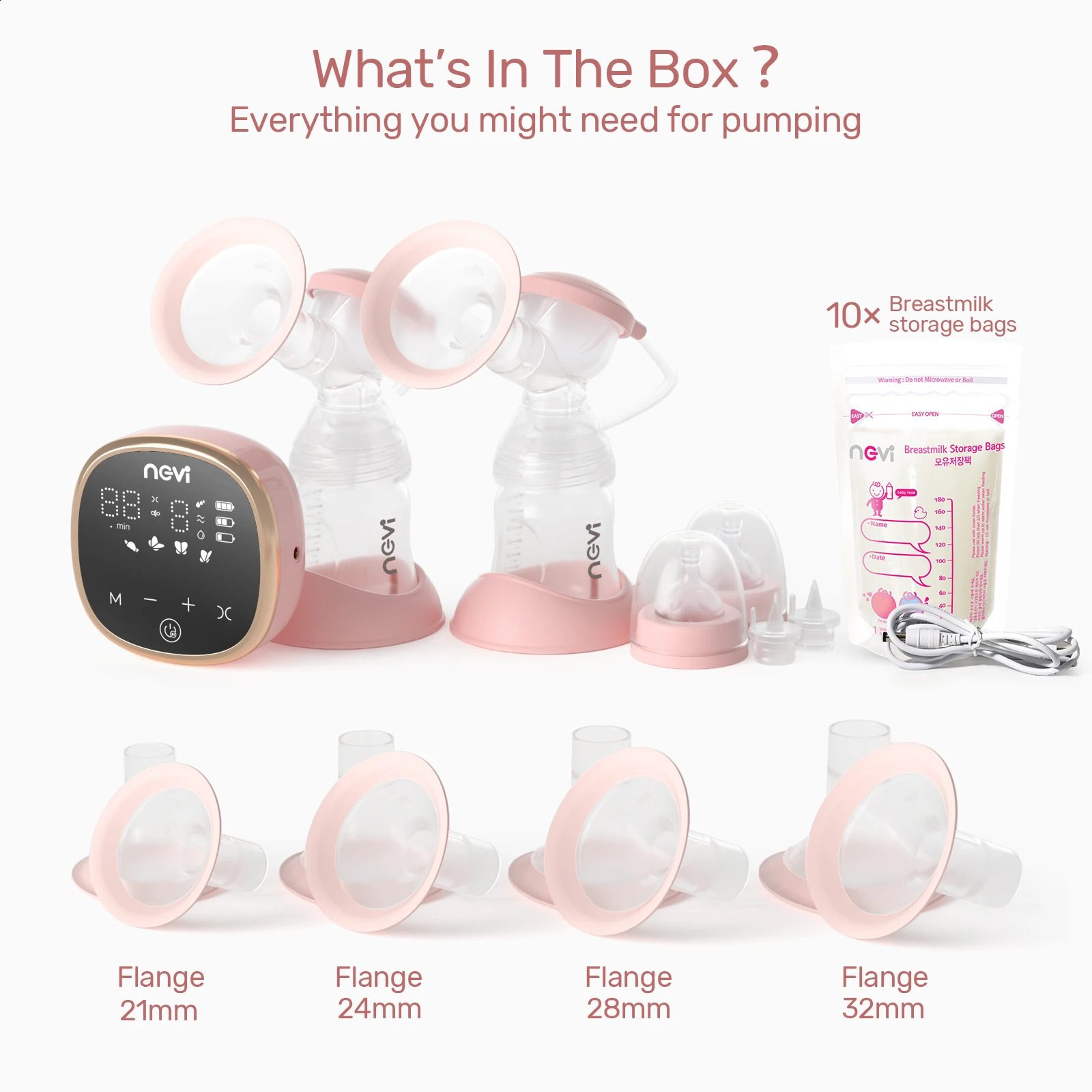 NCVI Double Electric Breast PumpsBreast Pump with 4 Modes 9 Levelswith Size Flanges 10pcs Breastmilk Storage Bags 250110