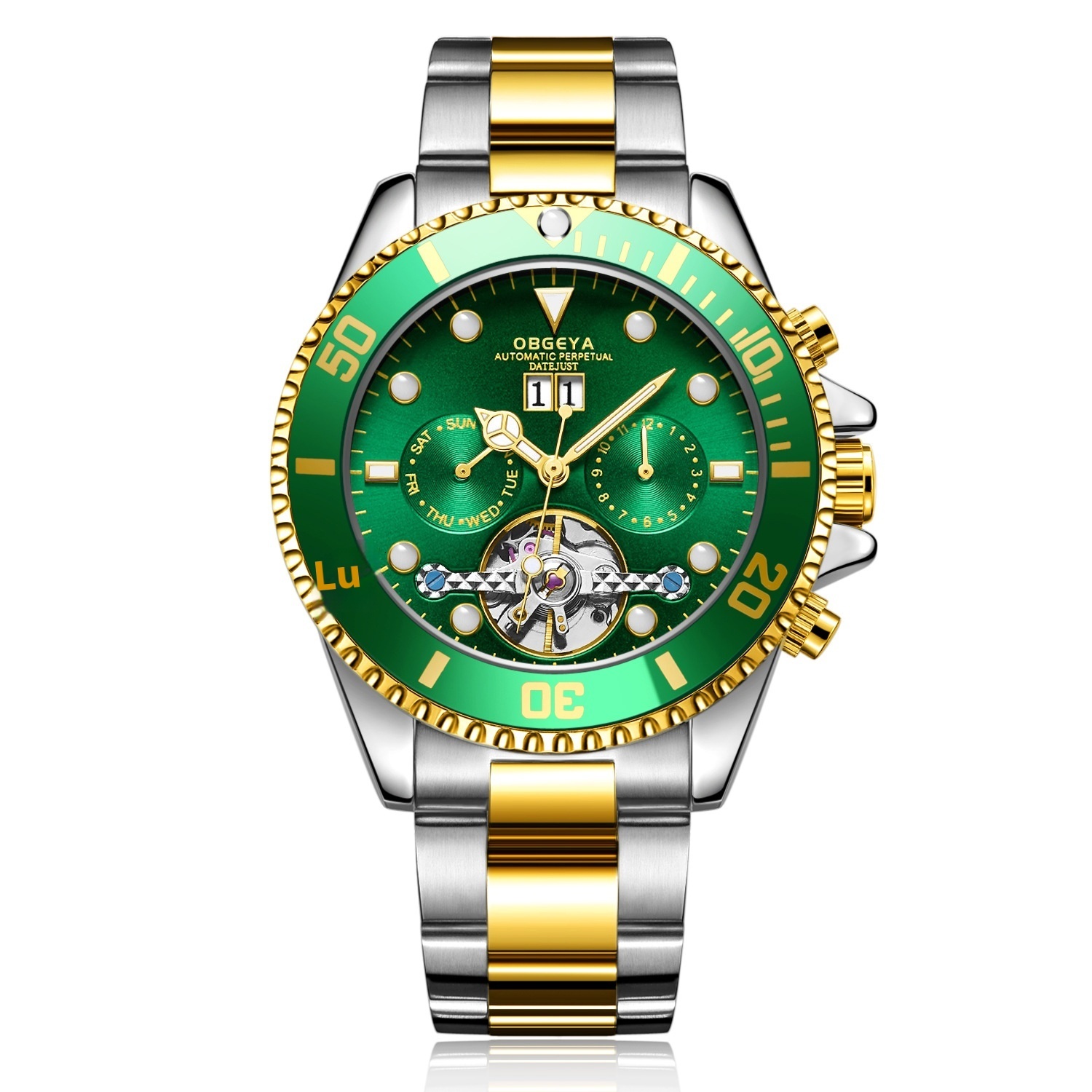 Opel Geya Business Calendar Multi functional Water Ghost Green Fully Automatic Waterproof Mechanical Diving Men's Watch