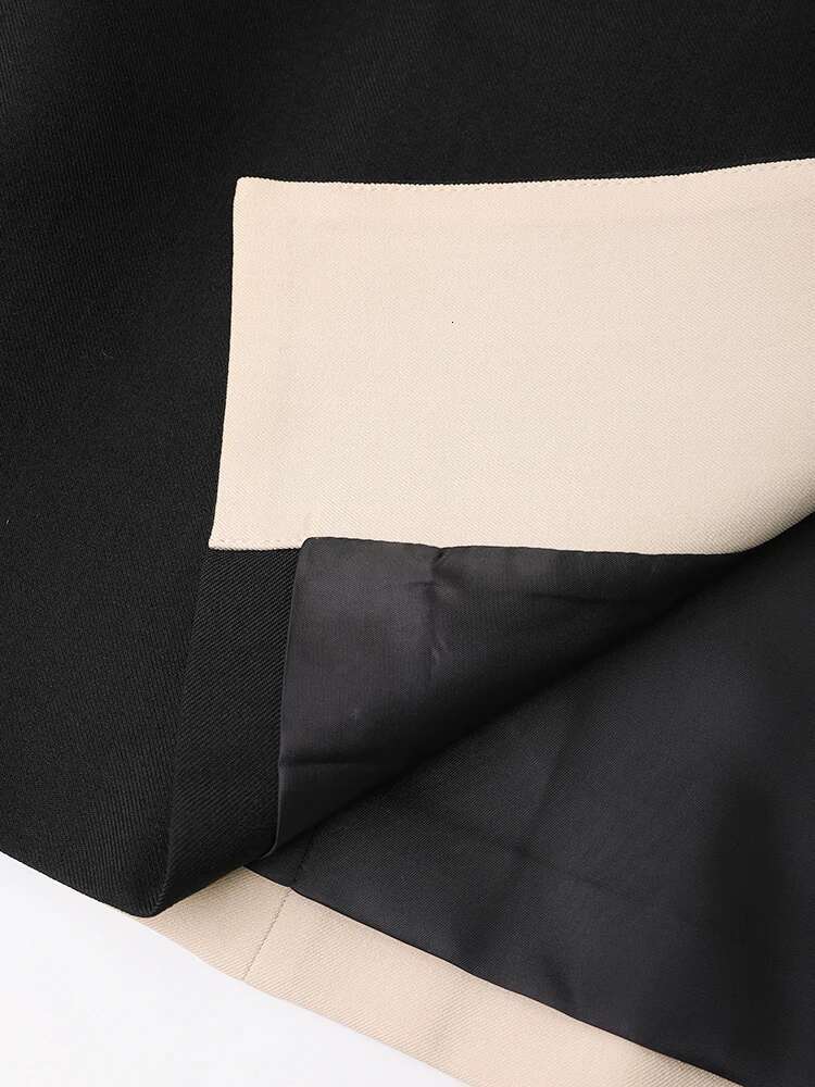 Women Beige Denim Color-Block Elegant Blazer New Lapel Long Sleeve Jacket Fashion Tide Spring Autumn 2025 Cpdb132