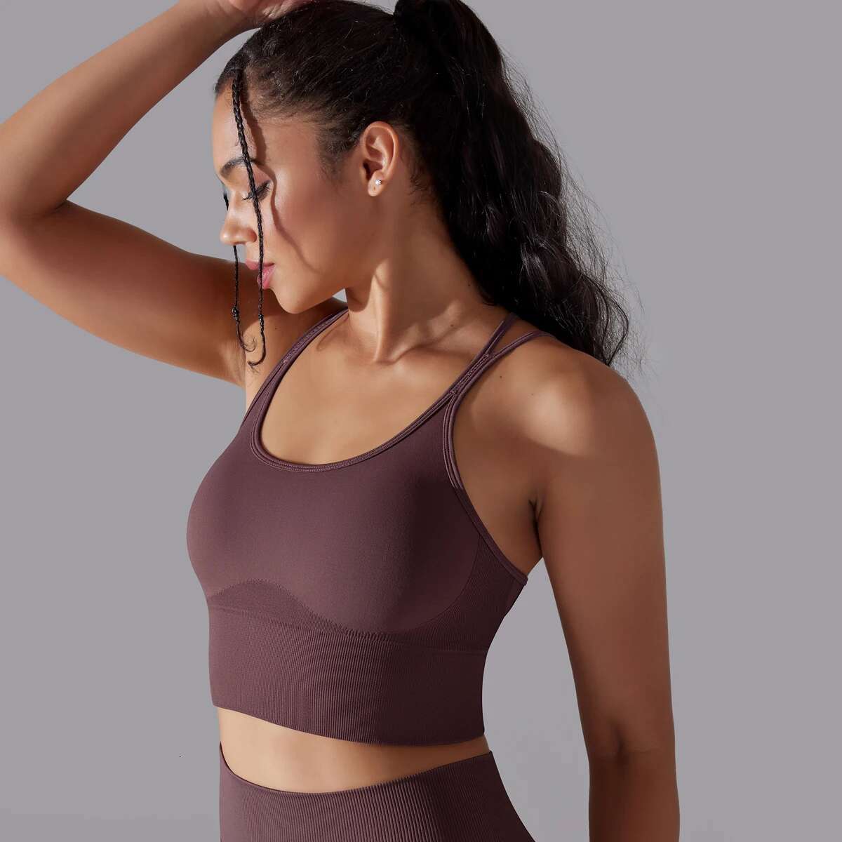 Crossover Back Underwear Solid Color Sports Bras Shockproof Gathering High Strength Vest Fiess Bra For Women