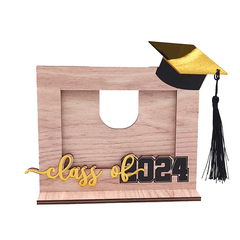 2024 Season Photo with Bachelor Hat Wooden Picture Frame Stand Graduation Party Ceremony Gifts Decorations H260306
