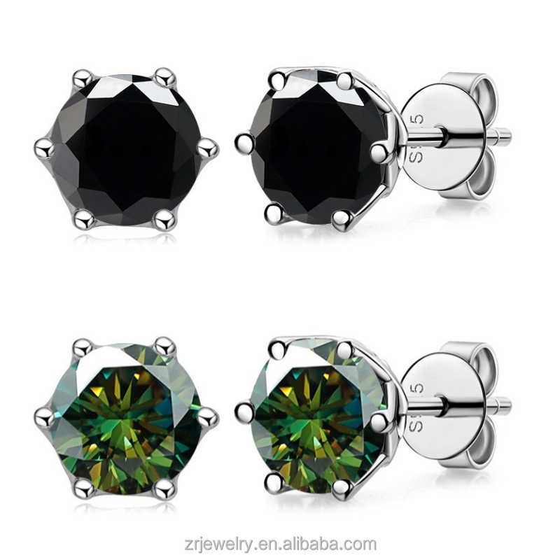 Black Green Moissanite Earrings Stud 14k Gold Round Silver Hoop Earring Set Vvs Moissanite Earrings
