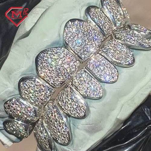 Real S Teeth Fully Iced Rapper Bust Down Deep Cut Custom D Color Moissanite Grillz